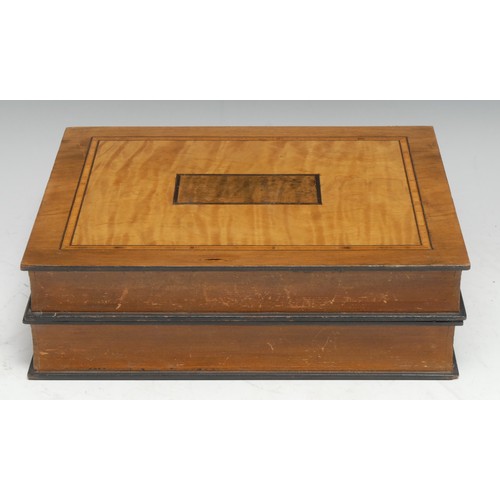 3250 - A satinwood, walnut and specimen timber bibliophile's novelty box, as stacked books, hinged cover, 2... 