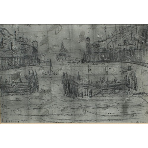 255 - After Lowry, Sunderland, pencil sketch, 22cm x33cm; another, print, Outside the Mill (2)