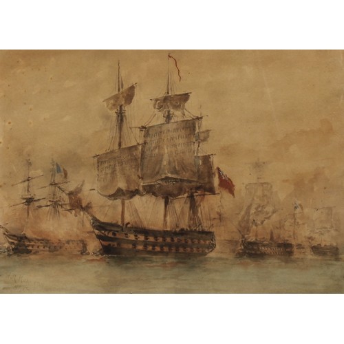 256 - English School
The Battle of Trafalgar 
indistinctly signed, watercolour, 25.5cm x 35.5cm