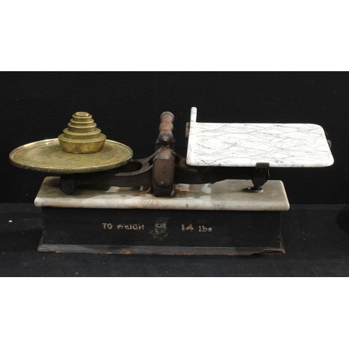 258 - A set of country house weighing scales, weights en suite, 24cm high, 59cm wide, 27.5cm deep