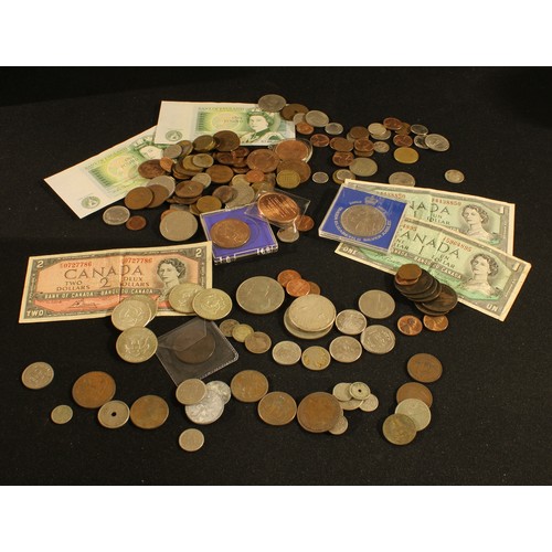 294 - Coins and Banknotes - a collection of UK and main North American coins and notes, including Canada 1... 