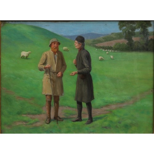 315 - French School (early 20th century)
A Shepherd and Traveller Meet
oil on board, 18.5 x 25cm