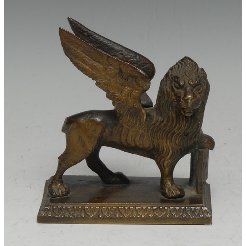 3002A - Grand Tour School (19th century), a bronze, The Winged Lion of St Mark, rectangular base, 9.5cm wide