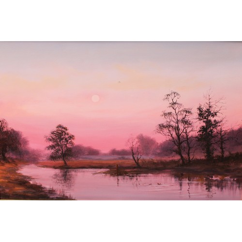 345 - A Wells-Price
Sunrise
signed, oil on canvas, 51cm x 76cm;
David A James
Watermill Cottage
signed, da... 