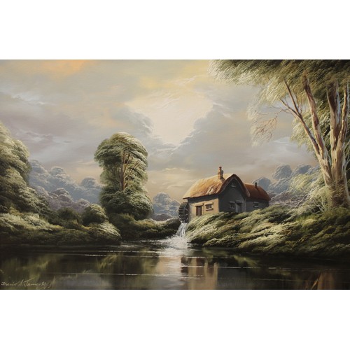 345 - A Wells-Price
Sunrise
signed, oil on canvas, 51cm x 76cm;
David A James
Watermill Cottage
signed, da... 