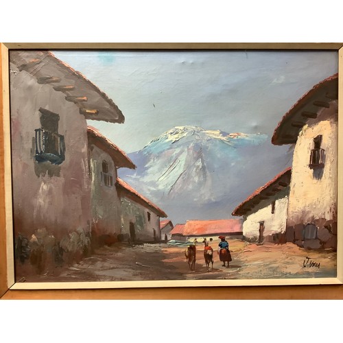 402 - J Vela (mid 20th Century)
Peruvian Village, with figures  
signed, dated 1965, oil on canvas, 48cm x... 