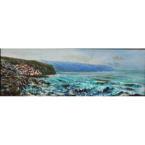 427 - John Addy (Yorkshire artist)
Sea Mist, Yorkshire Coast
signed, oil on canvas, 20cm x 55cm; two other... 