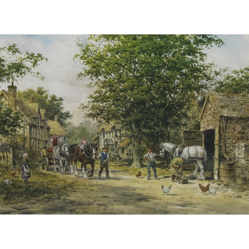 542 - J L Chapman, by and after, a pair, Shire Horses Resting, coloured prints, signed by pencil, 27cm x 3... 