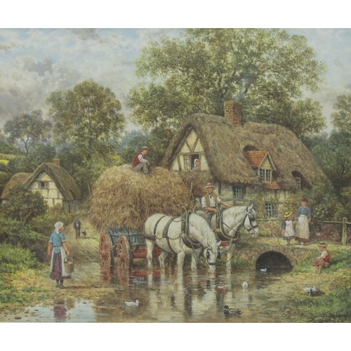 542 - J L Chapman, by and after, a pair, Shire Horses Resting, coloured prints, signed by pencil, 27cm x 3... 