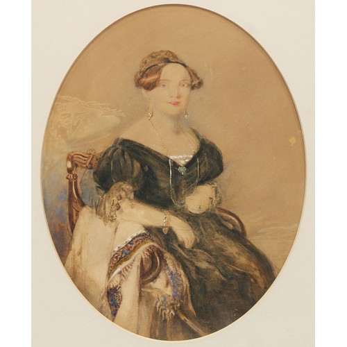 548 - Attributed to Alfred Edward Chalon RA (1780 - 1860)
Lady Charlotte Watson
titled to mount, oval, 33c... 