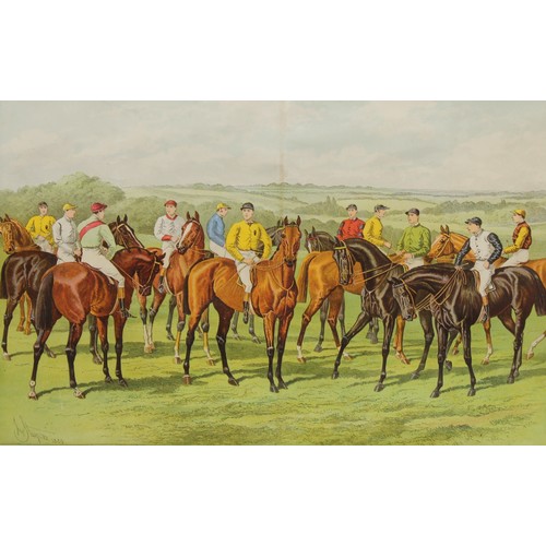 551 - After John Sturgess, Derby Heroes of the Last Ten Years, horses of the 1880s, print, 33cm x 50cm; eq... 