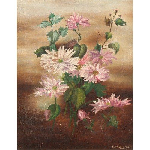 555 - C H Wilson
Still Life of Chrysanthemum
signed, oil on board, 52cm x 40cm; two others, 
Still Lives o... 