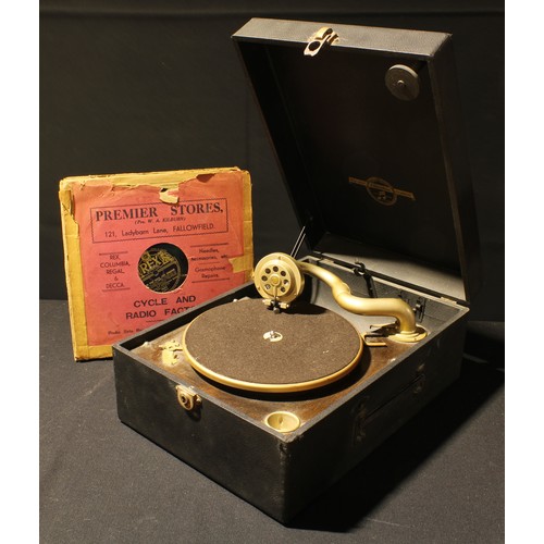 584 - A Columbia Viva-Tonal Granfonia portable table top gramophone; five 78rpm records