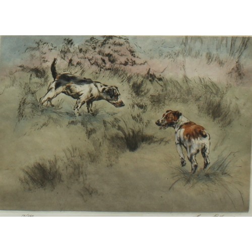 586 - Frank Paxton, after, a pair, Rough and Ready and Not at Home, 20cm x 25cm, coloured etchings, oak fr... 