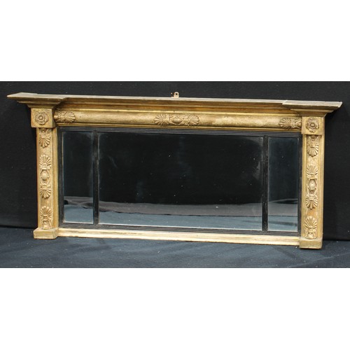 587 - A rectangular shaped giltwood over mantel  mirror, 53cm x 117cm