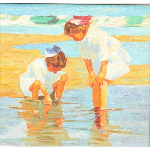 590 - Lawrence Deigley 
Collecting Water
signed, oil on board, 24cm x 19cm;  English School, Children on t... 