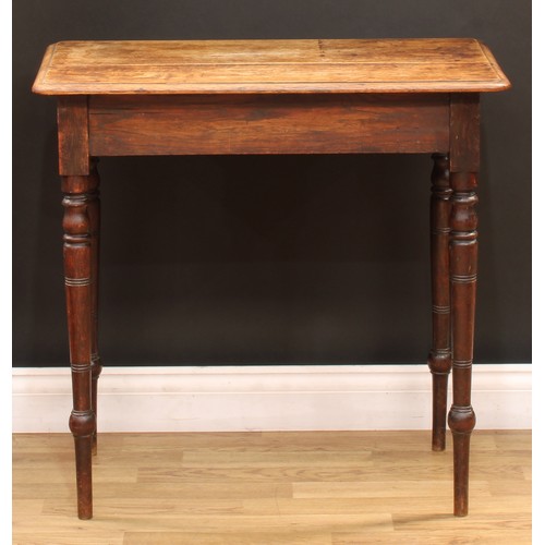 106 - A late Victorian oak side table, rounded rectangular top with moulded edge, tapered cylindrical legs... 