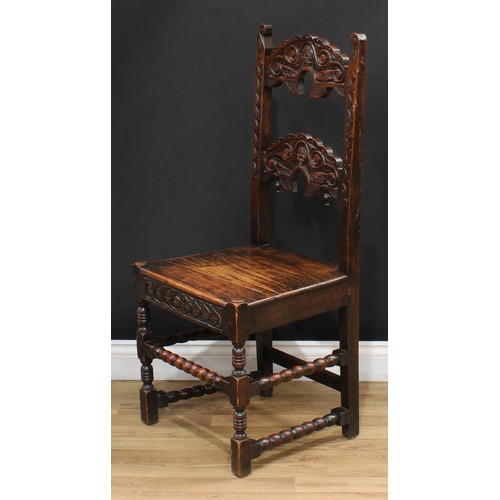 107 - A Charles II style Derbyshire side chair, 106.5cm high, 47cm wide, the seat 35cm deep; a George V Co... 