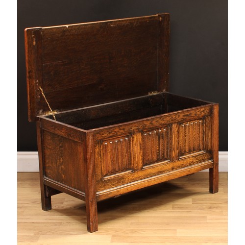 114 - A 17th century style oak blanket chest, of small proportions, 50.5cm high, 92cm wide, 45cm deep; a h... 