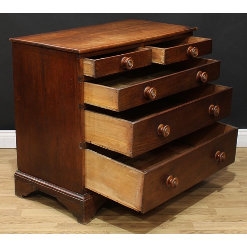 117 - A 19th century oak chest, slightly oversailing rectangular top above two short and three long gradua... 