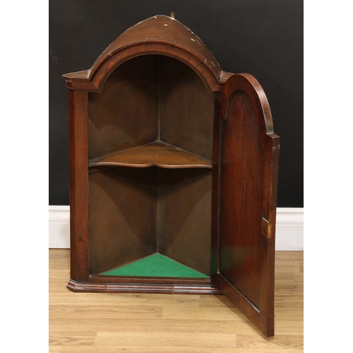 120 - A 20th century burr walnut arched corner cabinet, 67.5cm high, H-hinges, 67cm high, 44cm wide