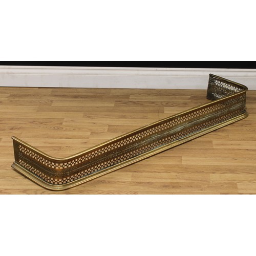 204 - A George III pierced brass fire curb or fender, 15cm high, 125cm wide, 30cm deep; another, 12cm high... 