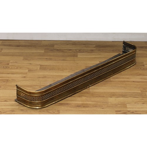 204 - A George III pierced brass fire curb or fender, 15cm high, 125cm wide, 30cm deep; another, 12cm high... 