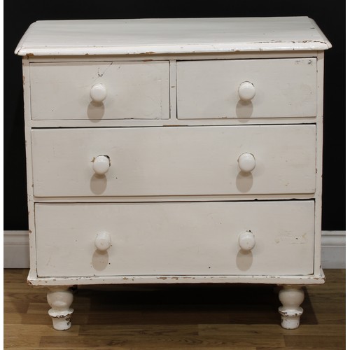 212 - A painted pine chest of two short over two long drawers, 81cm high, 83.5cm wide, 44cm deep; another,... 