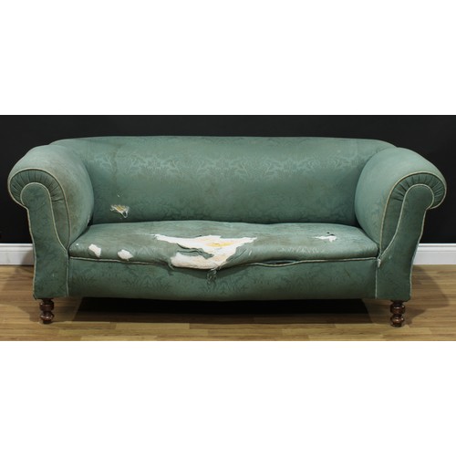 602 - A late Victorian drop arm sofa, 75cm high, 200cm wide, the seat 129cm wide and 55cm deep