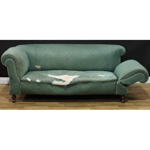 602 - A late Victorian drop arm sofa, 75cm high, 200cm wide, the seat 129cm wide and 55cm deep