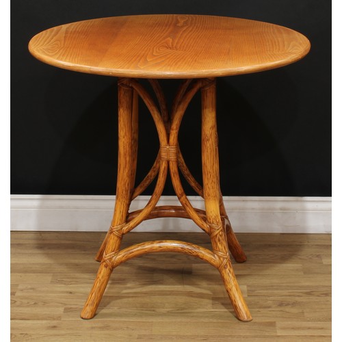 609 - An Angraves Leicester oak occasional table, faux bamboo base, 76cm diam, 73cm high