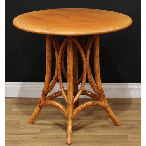 609 - An Angraves Leicester oak occasional table, faux bamboo base, 76cm diam, 73cm high