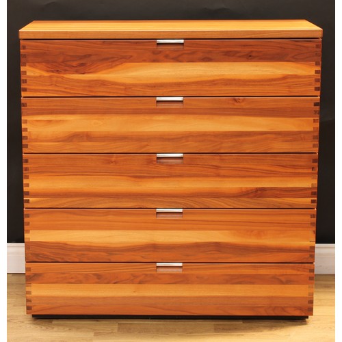 620 - A suite of three contemporary figured and flat sawn black walnut and veneer chests, comprising a che... 