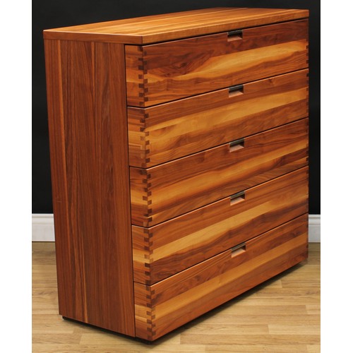 620 - A suite of three contemporary figured and flat sawn black walnut and veneer chests, comprising a che... 