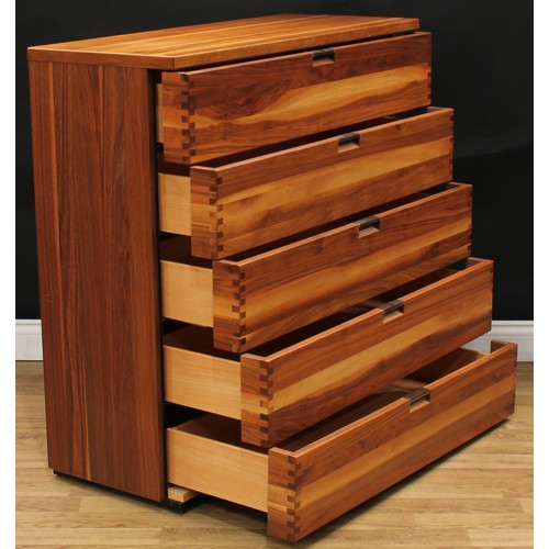 620 - A suite of three contemporary figured and flat sawn black walnut and veneer chests, comprising a che... 