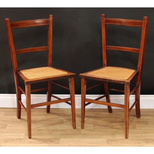 625 - A pair of 'late Victorian' oak side chairs, 99cm high, 48cm wide, the seat 39cm deep; a pair of earl... 