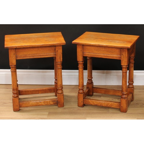 625 - A pair of 'late Victorian' oak side chairs, 99cm high, 48cm wide, the seat 39cm deep; a pair of earl... 