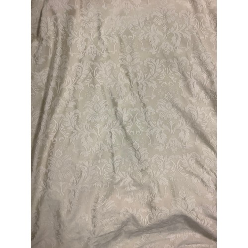 642 - Two pairs of cream damask curtains, 218cm wide, 140cm;  rope tie backs