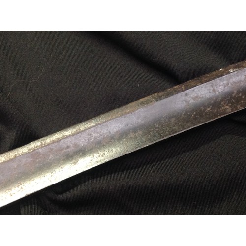 63 - An 18th century cavalry sabre, 83.5cm curved blade engraved with triumphal regalia and flowering lea... 