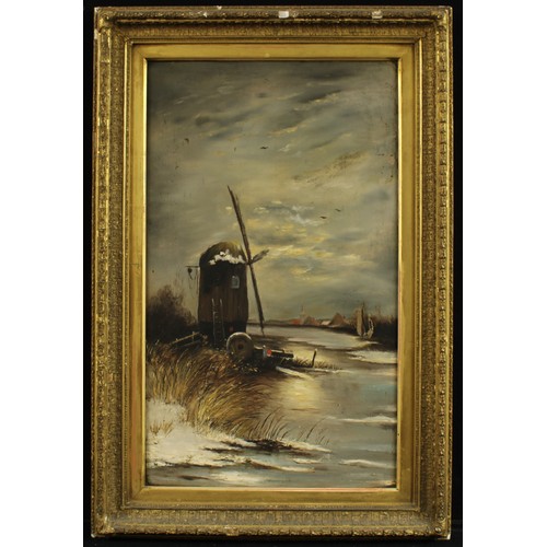 874 - Dutch School (19th century)
Windmill by River on a Winter's Day
oil on canvas, 70cm x 42cm