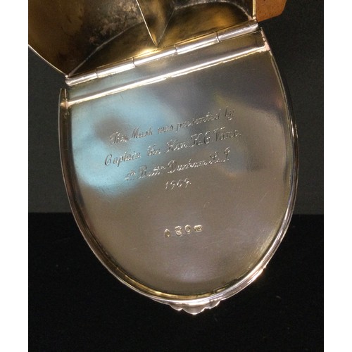 236 - A Victorian silver 'horse hoof' ashtray, the cover inscribed Blair Atol 1864, The Officers' of the 8... 