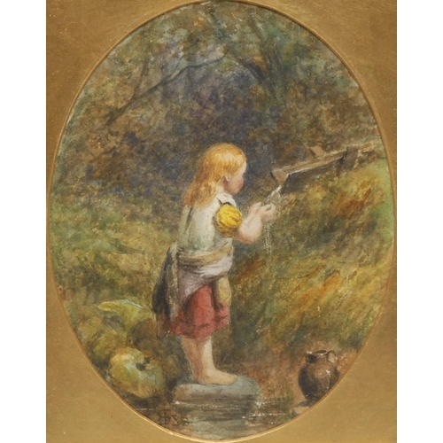 894 - in the manner of Myles Birket Foster (1825-1899) Taking a Drink, monogrammed, dated 88, watercolour,... 