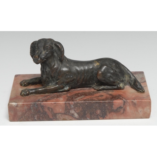 1961 - French School (19th century), a brown patinated bronze, of a retriever dog, recumbent, rectangular r... 