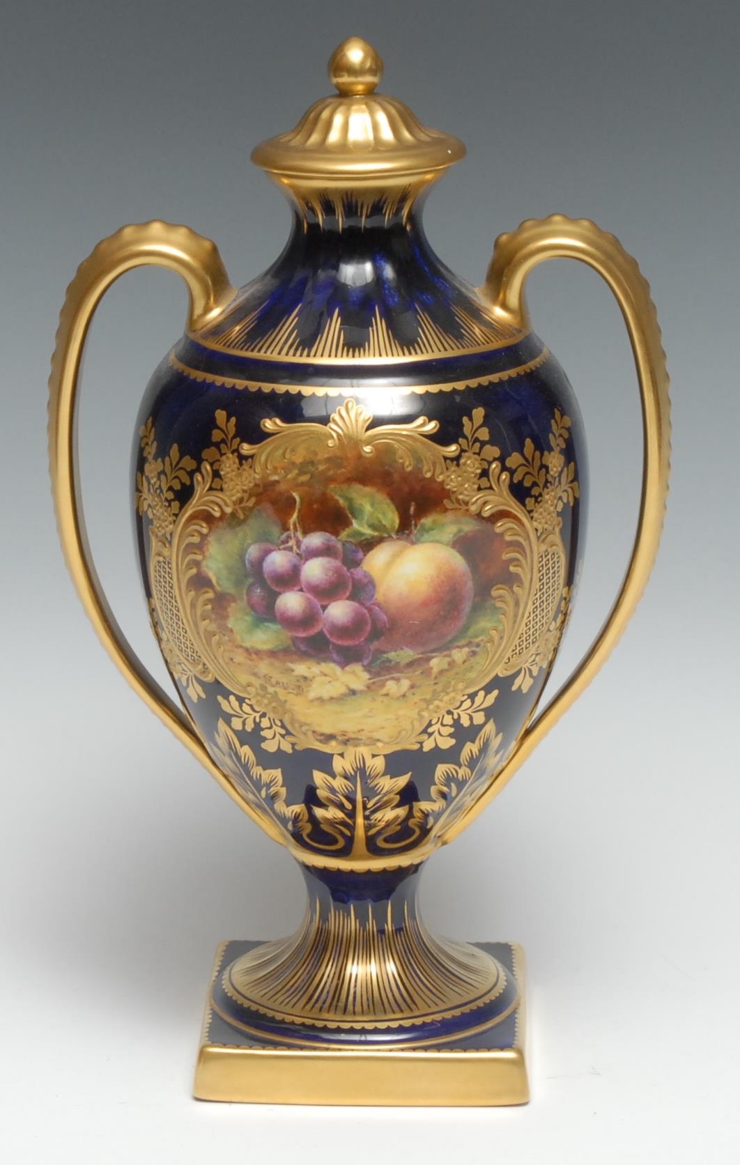 A Lynton porcelain two-handled pedestal ovoid vase, painted by T. S...