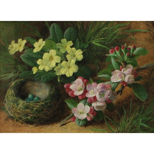 830 - Charles Henry Slater (1820-1890)
A Pair, Still Life, Roses in Vase and Primrose and Nest 
signed, wa... 