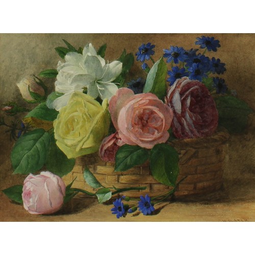 830 - Charles Henry Slater (1820-1890)
A Pair, Still Life, Roses in Vase and Primrose and Nest 
signed, wa... 