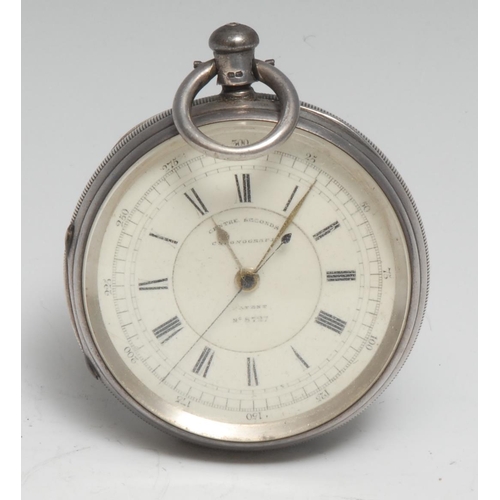 348 - A late Victorian silver open-faced fusee lever centre seconds pocket chronograph, the Centre Seconds... 