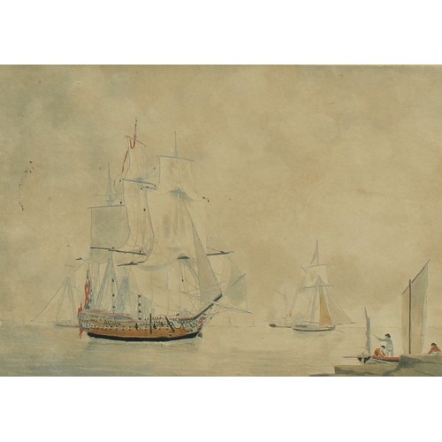 835 - English Marine School (19th century)
A set of three, Mercantile Ships at Sea and at Port
watercolour... 