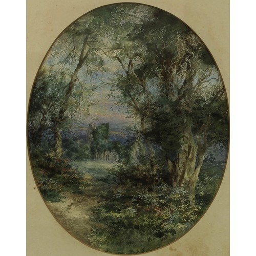 838 - English School (19th century)
A pair, Country Cottage and an Abbey Ruins
ovals, watercolour, 24cm x ... 