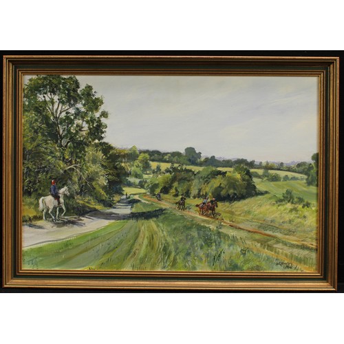 850 - Harry Buxton (Contemporary)
Trotting On, Epsom Downs 
signed, oil on board, 50cm x 75cm